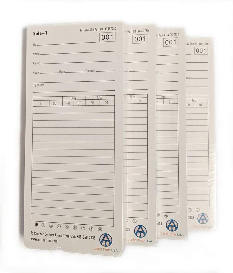 Allied Time USA Genuine AT-4500 Time Cards, 4-Packs of 50ea - Image 1